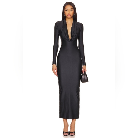 NWT $159 GOOD AMERICAN Deep Cowl Front Maxi Dress in Black Size Small - Picture 1 of 1